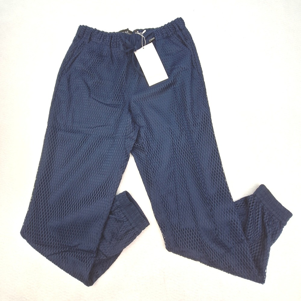 Wildfang Empower Mesh Drawstring Pant Womens XS Navy Blue Jogger NWT